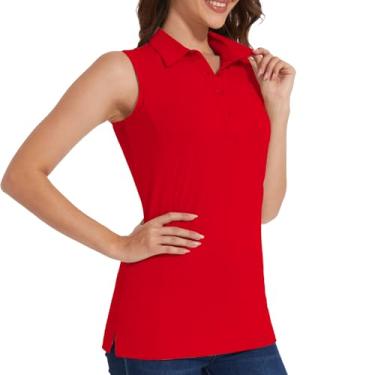 Imagem de Casei Camisetas polo femininas de golfe sem mangas FPS 50+ secagem rápida com gola regata atlética, Vermelho, P