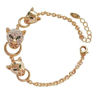 Imagem de Navachi Bracelete Az3010 banhado a ouro branco 18 k olhos brancos cristal branco cabeça leopardo garra pulseira 17,78 cm + 2,5 cm, 7, Metal, Zircônia