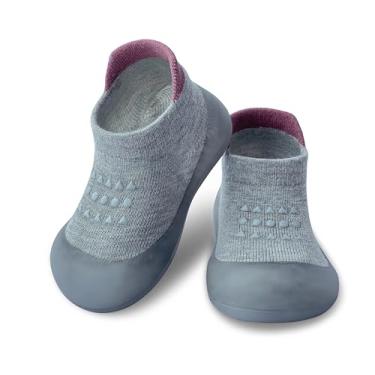Imagem de Dookeh Sapatos de bebê meninos meninas primeiro caminhada antiderrapante sola macia tênis infantil bebê meia sapatos, A3 - cinza, 6-9 meses