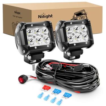 Imagem de Nilight Led Pods 2 peças 10 polegadas 18 W barra de luz LED luzes off-road luzes de neblina de condução com kit de chicote de fiação 16AWG - 2 cabos para van, campista, captador de carro, carrinho de