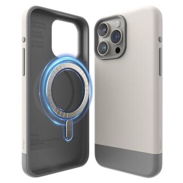 Imagem de elago Compatível com iPhone 15 Pro Max Case, Magnetic Glide Case, Capa protectora do corpo inteiro, Protegida para choques, Caixa de Telefone Eslim 6,7 polegada (Top: Pedra/Bottom: Gris Média)