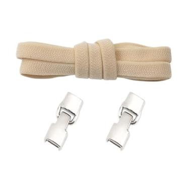 Imagem de Elastic Laces Sneakers Hook Locks Shoelaces Without Ties Wide Flats Creative No Tie Shoe Laces Kids Adult Shoelace (Color : Beige)