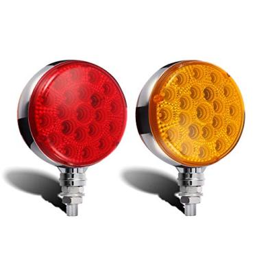 Imagem de Partsam 2 peças de luzes de pedestal de LED redondas de dupla face, luzes de sinalização de seta para para-lamas, minireflexo, cromadas, substituição para caminhões Peterbilt/Kenworth/Freightliner,