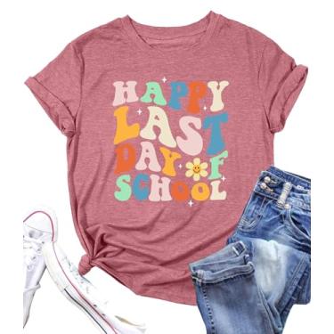 Imagem de PECHAR Camiseta feminina Happy Last Day of School Teacher para presente de ensino de fim de escola para professores de férias, rosa, M