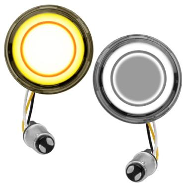 Imagem de VG MOTO Luz de seta de LED para motocicleta 1157 luzes de seta dianteiras traseiras lentes fumê de 5 cm compatíveis com Harley Softail Touring Dyna Fat Boy Sportster Road King Street Glide Electra Glide