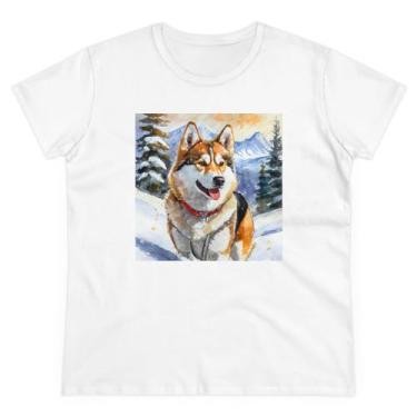 Imagem de Camiseta feminina de algodão peso médio Chinook 'Sled Dog', Branco, G