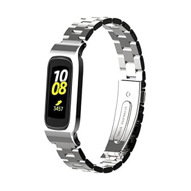 Imagem de Gheper Pulseira de relógio de metal compatível com Samsung Galaxy Fit2 SM-R220 de aço inoxidável, moldura protetora, design de pulseira de substituição para Smartwatch Fit 2 SM-R220 (iver)