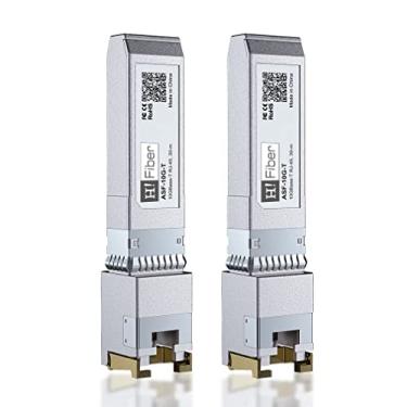 Imagem de Pacote com 2 módulos SFP+ de 10 Gb para RJ45, Ethernet SFP+ 10 Gbase-T Transceptor de cobre para HP Procurve, HP Aruba, MikroTik, Ubiquiti, Unifi, Netgear, QNAP, D-Link e mais, Cat6a/Cat7,30 m (98