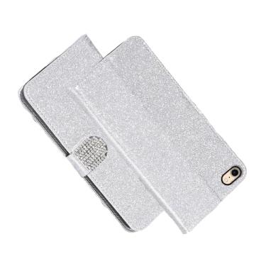 Imagem de shingtomua Capa para iPhone SE 3/2 (edição 2022/2020), iPhone 7/8 com glitter, suporte para cartão, capa dobrável magnética de couro macio para iPhone 7/8 de 4,7 polegadas (prata)