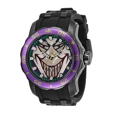 Imagem de Invicta Relógio masculino DC Comics Joker 48 mm silicone, aço inoxidável quartzo, preto (modelo: 35608), Preto, Relógio de quartzo