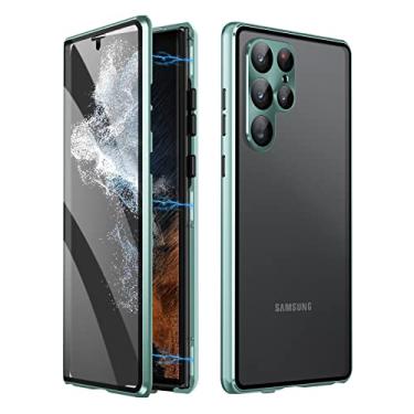 Imagem de YEXIONGYAN Capa magnética para Samsung Galaxy S23/S23 Plus/S23 Plus/S23 capa de telefone ultra dupla face de vidro temperado transparente com protetor de câmera à prova de choque de alumínio com trava