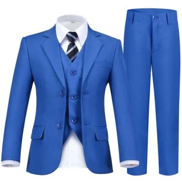 Imagem de Fesenbo Conjunto de terno masculino formal slim fit 5 peças blazer colete calça com cintura ajustável camisa com gravata, 5 peças - azul royal, 20