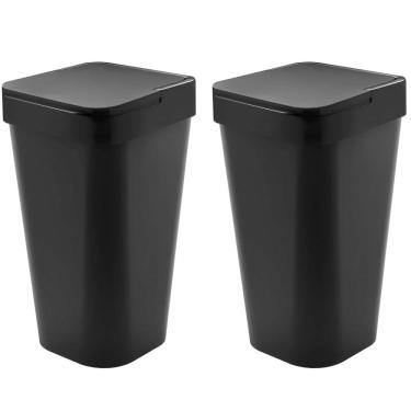 Imagem de Kit 2 Lixeira Izzy 15 Litros Cesto de Lixo Para Banheiro Cozinha Escritório Preto - Ou