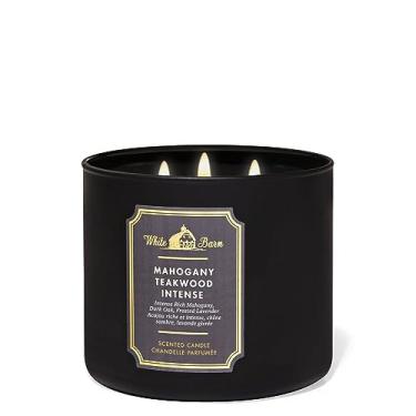 Imagem de Bath and Body Works, Vela branca de 3 pavios com óleos essenciais - 411 g - Aromas essenciais 2021! (madeira de teca de alta intensidade)