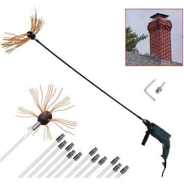 Imagem de Kit de limpeza de chaminé Conjunto de vassoura de chaminé elétrica, broca de escova de chaminé Kits de ferramentas de vassoura de limpeza rotativa motorizada com 6/8/10/12 hastes flexíveis,