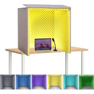 Imagem de Cabine vocal portátil, capa à prova de som de mesa, cabine de isolamento, estúdio de gravação de som feito por você mesmo, escudo de absorção de isolamento, microfone de estúdio para laptop