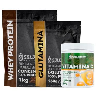 Imagem de Kit: Whey Protein Concentrado 1Kg + Glutamina 250g + Vitamina C Em Pó 500g - 100% Importado - Soldiers Nutrition Sabor:C