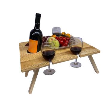 Imagem de Fenteer Mesa de Piquenique Dobrável para Ambientes Externos de Madeira - Mesa Portátil de Vinho com Suporte para Garrafa e Copos - 34 x 30 x 16 cm