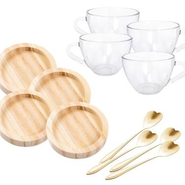 Imagem de Jogo Xícaras Chá + Pires Madeira + Colher Sobremesa