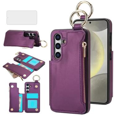 Imagem de Asuwish Capa de telefone para Samsung Galaxy S24 5G com protetor de tela de vidro temperado e acessórios suporte de célula com zíper RFID slot para cartão Kickstand anel carteira S 24 24S G5 mulheres