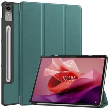 Imagem de Waillynice Capa para tablet inteligente com suporte triplo para Lenovo Xiaoxin Pad Pro 12,7 polegadas 2023 TB-370FU, para Lenovo Tab P12 Capa 12 7 (verde escuro, Tab P12 2023 12,7)