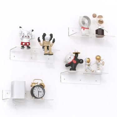 Imagem de PuzFun Prateleiras flutuantes de acrílico transparente de 30,5 cm, pacote com 4 clipes de cabo, pequena prateleira flutuante para expandir o espaço de exibição de parede na sala de estar, banheiro