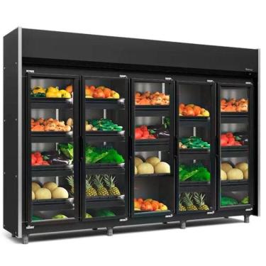 Imagem de Expositor Vertical Hortifruti 5 Portas De Vidro Geas5plb Gelopar All Black 220v