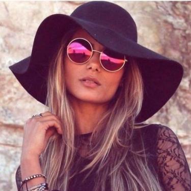 Imagem de Chapéu Floppy Preto de Feltro Feminino Com Aba Longa - Rei Look