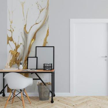 Imagem de Papel de Parede Painel 3D Mármore Branco Fio Dourado 1M Revestimento A