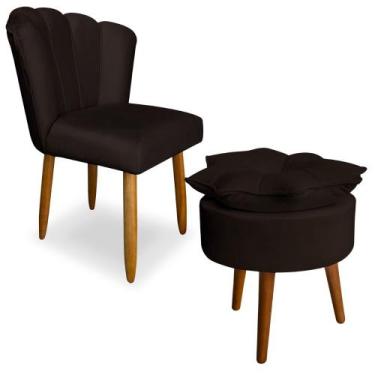 Imagem de Kit Cadeira Pétala + Puff Flor Veludo Várias Cores Decorativa, Poltron