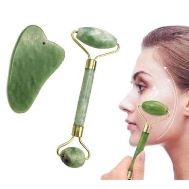 Imagem de Rolo de Jade de 3 Peças E Conjunto de Gua Sha Rolo Facial para Kit Mas