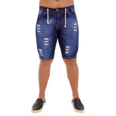 Imagem de Bermuda Jeans Masculina Destroyed Escura - Fortaleza Jeans, 36, Azul