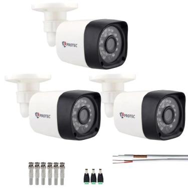 Imagem de Kit 3 Câmeras Bullet Full Hd 1080p 2Mp Com Cabo e Conectores - protec