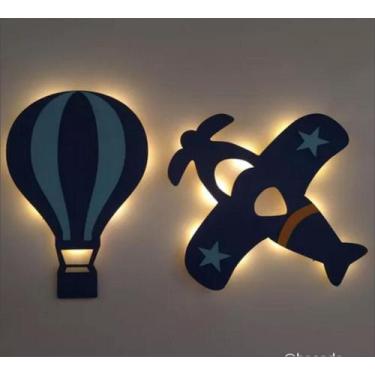 Imagem de Avião e  Balão Com Led Decoração Para Quarto Infantil e bebê - Hacads 