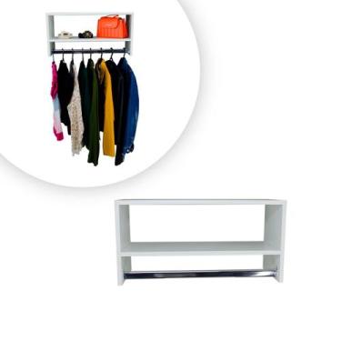 Imagem de Cabideiro De Parede Arara Em Mdf Branco Com Nicho 60cm - 2 Uni - shopn