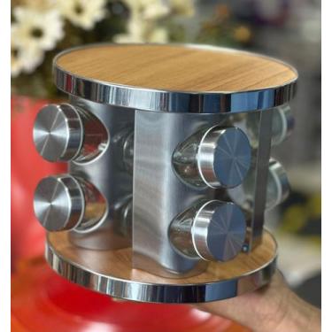 Imagem de Porta condimentos 8 peças vidro e tampa inox mais suporte - Etilux