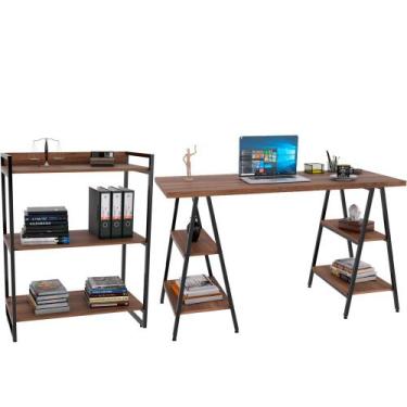 Imagem de Kit Mesa Cavalete 150 cm com Estante 3 Prateleiras Estilo Industrial F