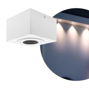 Imagem de Kit 5 Spot Plafon Sobrepor Box Quadrado Par20 Direcionável Branco - Il