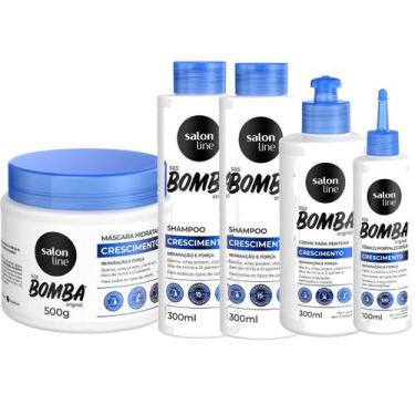 Imagem de 2 Shampoo Bomba 300ml + Tônico + Máscara + Creme Sem Enxágue - Salon L