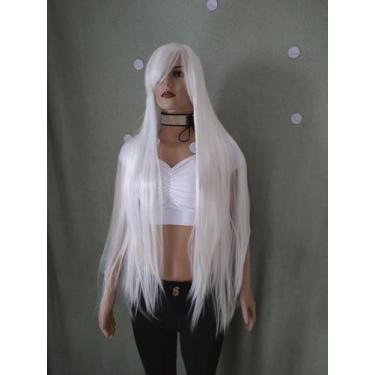 Imagem de Peruca wig 1 metro lisa franja preta branca ruiva vermelha rosa cinza 