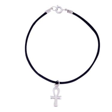 Imagem de Pulseira camurça com Cruz Ansata 17mm- Sunshine Cristais, Prateado