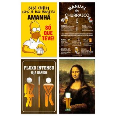 Imagem de Kit Placas Manual Churrasco Frases Mdf  4 pçs 20x30 cm - Art Print