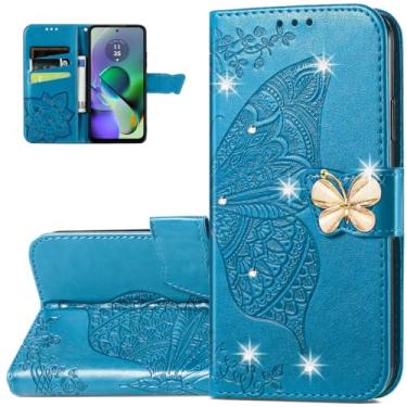Imagem de Monwutong Capa carteira de telefone para Motorola G54 5G, capa flip de couro PU com padrão de borboleta 3D, fecho magnético e compartimentos para cartões de dinheiro, coldre para celular para Moto G54
