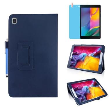Imagem de Capa de couro fina para Samsung Galaxy Tab A7 Lite 2021 2021 (SM-T220 T225 T227), suporte multiângulo, capa protetora completa para tablet com caneta Stylus, película de tela (azul)