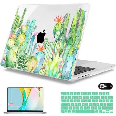 Imagem de Mektron Capa 2021 para MacBook Pro de 16 polegadas A2485, capa rígida de plástico protetor de tela, película de teclado e capa de webcam compatível com MacBook Pro de 16 polegadas M1 Pro/Max, cacto aquarela