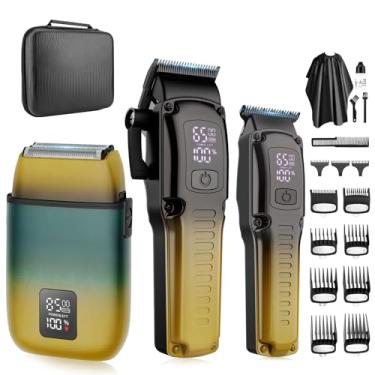 Imagem de Zesuti Conjunto de aparador de cabelo profissional de barbeiro para homens, kit de corte de cabelo sem fio e aparador de lâmina em T com lacuna zero e combo de barbeador elétrico de 8500 RPM com capa