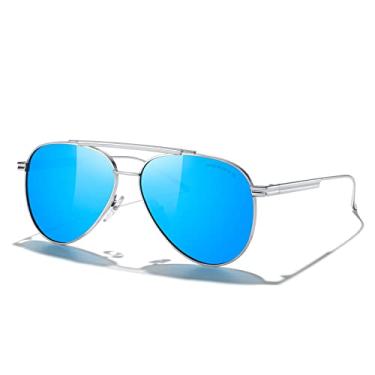 Imagem de MERRY'S Óculos de sol clássico aviador polarizado para mulheres e homens, óculos de sol de metal retrô UV400, Armação prateada/lente espelhada azul, Lens Width: 58 Millimeters