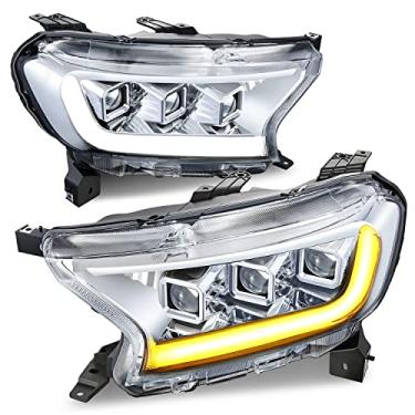 Imagem de DNA MOTORING HL-LB2-FR19-CH-CL1 Par de faróis sequenciais LED DRL compatível com Ranger 19-23 XL XLT, lente cromada/transparente