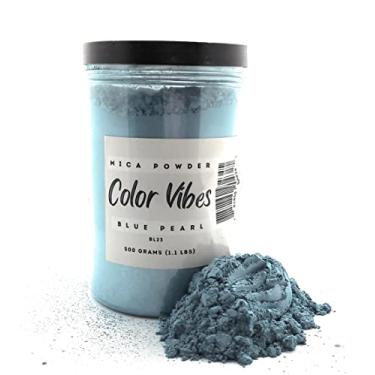 Imagem de COLOR VIBES - Tinta pigmentada em pó de mica pérola – 500 gramas – Melhor preço para belas artes, artesanato, pintura, sabão bomba de banho, fabricação de joias de geleca, resina epóxi, marcenaria (azul BL23)
