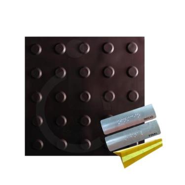 Imagem de 10 PISOS TÁTIL ALERTA PVC 25X25CM +KIT ESCADA ACESSIVEL 20x3 - LAGGE A